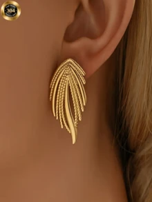 一对复古风奢华叶形设计师款女士个性金耳环，适合派对和度假佩戴 - 金色 - 查看 2