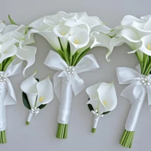 新娘婚礼伴娘捧花 白色人造马蹄莲手捧花束 婚礼摄影道具 派对仪式 周年纪念 家居装饰