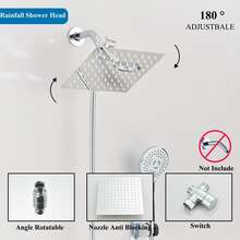 Shower Head Combo,8 Inch High Pressure Rain Shower Head  And 3 Settings Handheld Shower Head Combo,Powerful Shower Spray Against Low Pressure Water With Long Hose - Hợp kim crom - không có tay nối dài - Xem 2