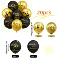 20个印有18岁、30岁、40岁、50岁、80岁及相应年份字样的生日庆祝气球，10英寸黑色和金色乳胶生日快乐气球，适合所有年龄段的生日派对装饰和庆祝活动、周年纪念日、家庭聚会和庆祝活动。 - 黑金色 - 查看 11