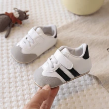 Toddler Baby Retro Color Block Sneakers – Hook Loop Strap Soft Sole Shoes, Stylish Casual First Walkers For Infants, Fit For Spring, Autumn And Winter - Grey - View 3