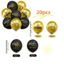 20个印有18岁、30岁、40岁、50岁、80岁及相应年份字样的生日庆祝气球，10英寸黑色和金色乳胶生日快乐气球，适合所有年龄段的生日派对装饰和庆祝活动、周年纪念日、家庭聚会和庆祝活动。 - 黑金色 - 查看 10