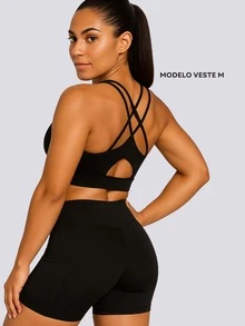 Gym Set: Top And Shorts Fitness Kit - Clothing With Shorts - Black - View 8