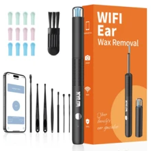 Ear Wax Removal Kit WiFi Ear Cleaner 1920P FHD Ear Camera, Piercing Kit Ear Cleaning Kit Tools Ear Cleaner Ear Wax Remover With 8 PCS Ear Cleaning Kit,Ear Scope Otoscope With 6 LED Lights,Silicone Ear Wax Removal Tool For IOS & Android (Black) - 黑色的 - 查看 1