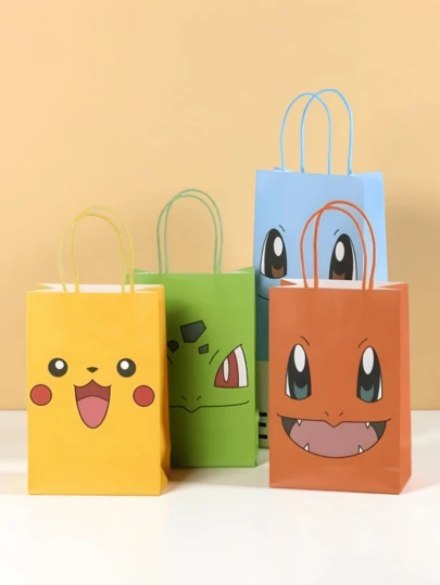 Random Color, 20pcs/10pcs Per Pack, Random Color, Pokemon Gift Bags, Paper Tote Bags, Kraft Paper Handbag, Suitable For Product Packaging, Party Gifts, Anime Peripherals