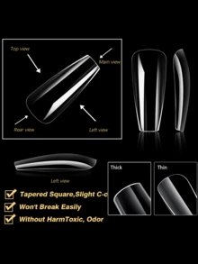 120片/盒 超长透明无缝假指甲片，12种尺寸和3种形状（棺材形/尖头形/方形），通用型，适合家庭DIY美甲和专业美甲沙龙使用 - 彩色 - 查看 4