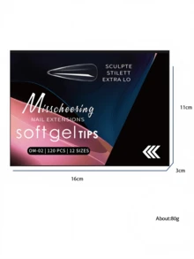 120片/盒 超长透明无缝假指甲片，12种尺寸和3种形状（棺材形/尖头形/方形），通用型，适合家庭DIY美甲和专业美甲沙龙使用 - 彩色 - 查看 6