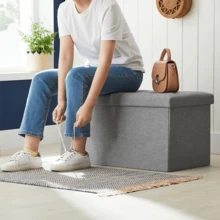 Lislark Storage Bench 76x38x38cm Storage Box End Of Bed Storage Bench Storage Bench Folding Ottoman Storage Box Pouffe Seat Stool Home Chair Foot Stool Bench LINEN For Home Living Room - Grey - View 8