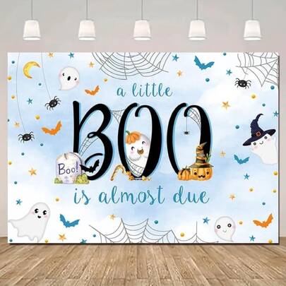 1pc Halloween Ghost & Spider Web Decor Shower Curtain Backdrop Banner, No Power Needed, No Feathers, Suitable For General Holiday Party