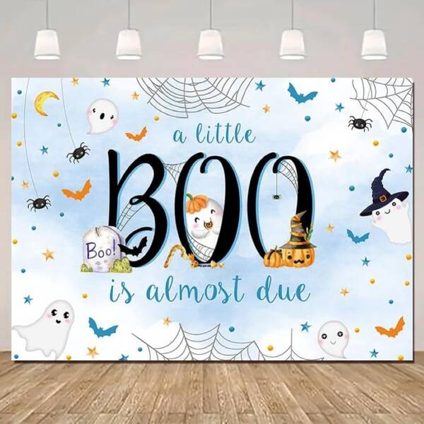 1pc Halloween Ghost & Spider Web Decor Shower Curtain Backdrop Banner, No Power Needed, No Feathers, Suitable For General Holiday Party