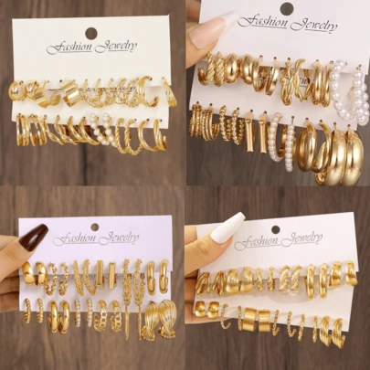 24 st/set moderiktiga örhängen med fuskpärlor för kvinnor klassiska enkla C-formade tvinnade randiga ringörhängen lämpliga för avslappnad fest bankett daglig matchning