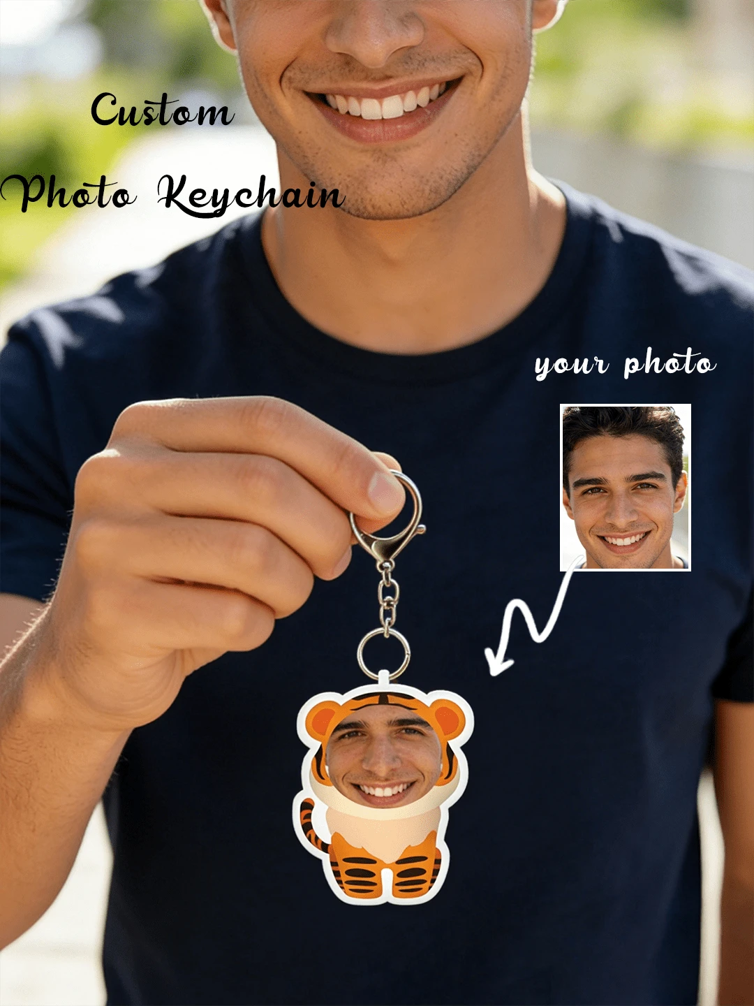 1 Customized Facial Keychain, Personalized Keychain, Suitable For Father's Day, Mother's Day, Halloween, Christmas Eve, Valentine's Day, Birthdays, Personalized Anniversaries - Little Tiger