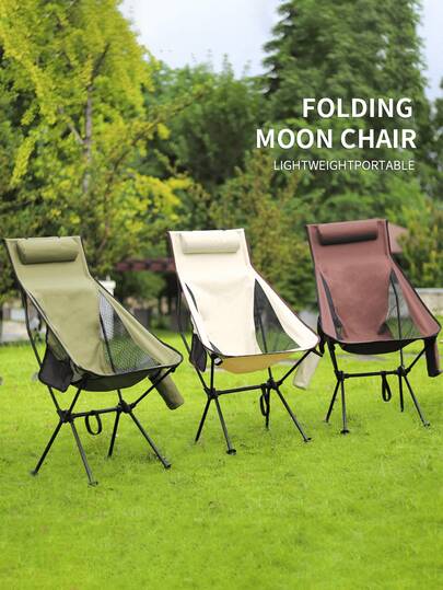 Outdoor Leisure Folding Moon Chair, Folding Moon-Shaped Outdoor Leisure Seat, Made Of Breathable Mesh Fabric And Durable Oxford Cloth, With Sturdy Metal Frame, Balancing Breathability And Durability. The Design Continues The Minimalist Solid Color Pattern, Complemented By An Integrated Headrest Detail And Side Storage Pocket, Enhancing The Comfortable Neck Support Experience And Providing Practical Storage Space.