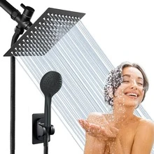 Shower Head Combo,8 Inch High Pressure Rain Shower Head And 3 Settings Handheld Shower Head Combo,Powerful Shower Spray Against Low Pressure Water With Long Hose - Black - Without Extension Arm - View 1