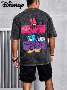 Disney UNIHLO   Mickey   Printed Summer Heavyweight Retro Washed Street Fashion Casual T-Shirt - Black - View 2