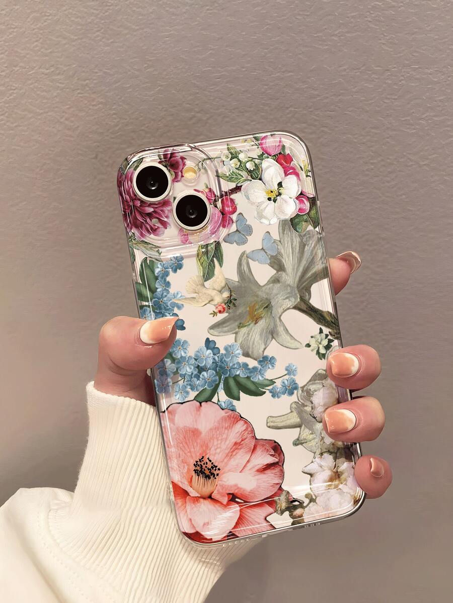 1pc French Retro Oil Painting Floral Baroque Pattern Transparent Soft Phone Case, Anti-Slip Anti-Drop Lightweight Full Coverage Soft Shell Compatible With Apple - Multicolor - View 1