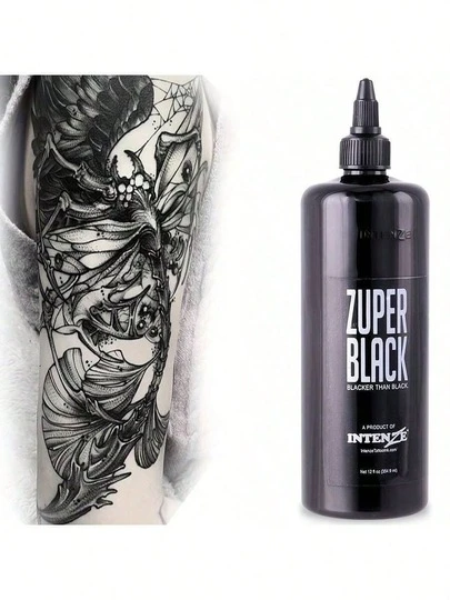 Set de tinta para tatuajes negra, tinta para tatuajes vibrante, suministros para colorear y mezclar tatuajes, colores brillantes, vegana y de larga duración (354.9 ml/botella)