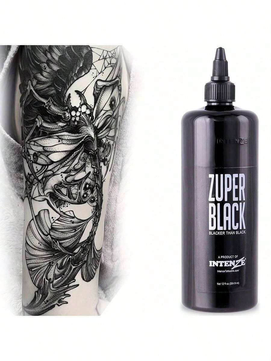 Set de tinta para tatuajes negra, tinta para tatuajes vibrante, suministros para colorear y mezclar tatuajes, colores brillantes, vegana y de larga duración (354.9 ml/botella)
