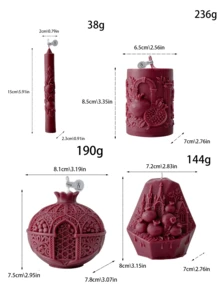 Burgundy Pomegranate Relief Candle, Handmade Soy Wax, Vintage Aesthetic Home Decoration, Romantic Wedding Gift - Burgundy - View 15