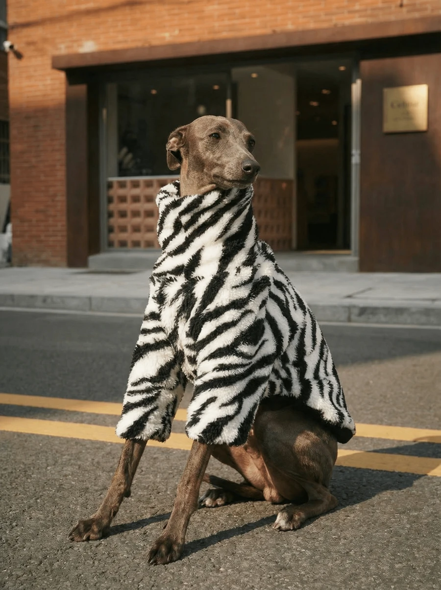 1pc Pet Universal Autumn/Winter Double Sided Plush Elastic Comfortable Warm Fabric High Neck Fashion Black And White Zebra Pattern Dog Hoodie