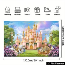Telón de fondo de castillo de princesa de cuento de hadas, incluye castillo rosa y dorado, flores y mariposas de colores, material de poliéster duradero, sin necesidad de energía, adecuado para fiestas de cumpleaños con temática de princesa, uso en interiores y exteriores, se puede usar como decoración de pared, suministros para fiestas, se adapta a reuniones en el hogar, escenas de habitación de niña, crea una atmósfera de princesa soñadora - Multicolor 2 - Ver 6