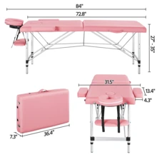 Butterslay 2-Fold Portable Massage Table Multi-Functional Adjustable Spa Table With Headrest & Armrests & Hand Pallet Foldable Massage Bed For Salon Spa Lash Studio Pink/Black - Pink - View 7