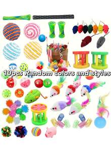 Conjunto de 21 peças de brinquedos aleatórios para gatos, incluindo diversos sinos de plástico e bolas coloridas. O conjunto contém 1 túnel para gatos, ideal para brincadeiras dentro de casa. Um presente perfeito para gatos e amantes de gatos, seja para o Natal ou outras ocasiões especiais. - Multicolorido - Ver 9