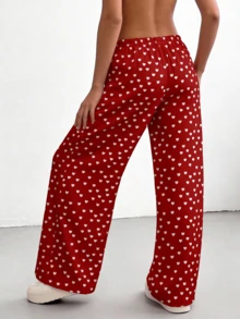 情人节红色爱心印花阔腿运动裤，可爱抽绳家居裤，送给女朋友的春季礼物 - 彩色 - 查看 3