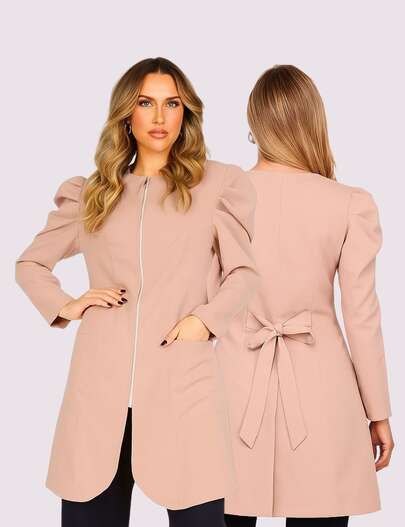 Jaleco Feminino Zíper Manga Bufante Acinturado Oxford Lua