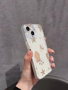 1pc Minimalist Personalized Star, Moon, Book, Building Pattern Transparent Soft Protective Phone Case, Anti-Slip Anti-Drop Anti-Yellow Lightweight Full Coverage Soft Shell Compatible With Apple Phones - Multicolor - View 3