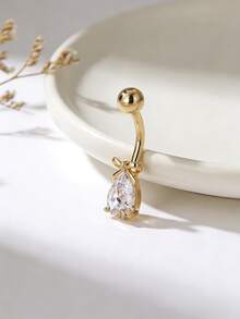 1 chiếc khuyên rốn hình nơ giọt nước thời trang đính đá Cubic Zirconia, trang sức xỏ khuyên cơ thể dành cho nữ, thích hợp đeo hàng ngày, đi biển, dự tiệc. - giọt nước - Xem 1