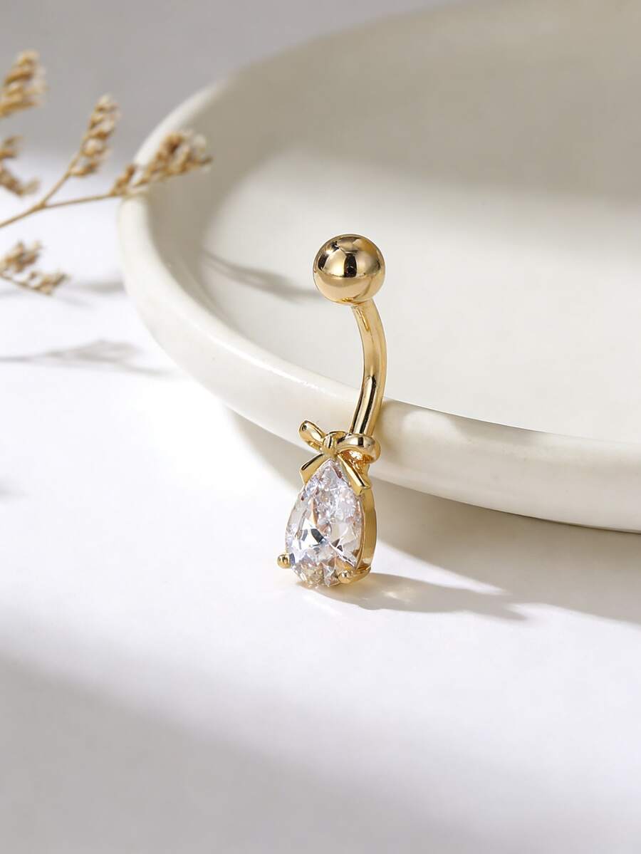 1 chiếc khuyên rốn hình nơ giọt nước thời trang đính đá Cubic Zirconia, trang sức xỏ khuyên cơ thể dành cho nữ, thích hợp đeo hàng ngày, đi biển, dự tiệc. - giọt nước - Xem 1