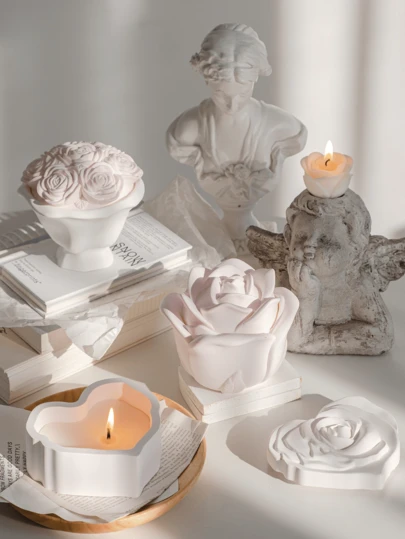 1pc Handmade Rose Scented Candle, Rose Shaped Decor Smokeless Soy Wax Candle, Creates Ambiance, Ideal For Valentine's Day, Couples, Women, Girls, Wedding, Halloween, Christmas, Graduation, Birthday, Mother's Day, Home Decor