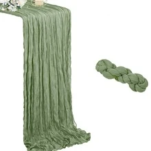 15pcs Sage Green Cheesecloth Table Runner 15 Pack 35" X 120" Boho Gauze Pleated Solid Color Semi-Sheer Lightweight Washable | Christmas Thanksgiving New Year Rustic Wedding Arch Bridal Baby Shower Banquets Reception Center Farmhouse Birthday Anniversary Party Dining Room Dresser Table Centerpiece Home Decor Supplies Sage Green Cheesecloth Table Runner - Green - View 16