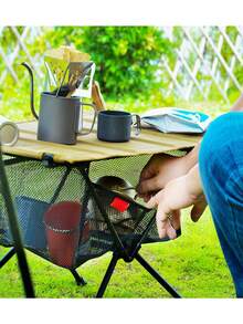 户外野餐折叠桌收纳网袋，精细针织加厚网袋，耐用尼龙材质，便携式收纳篮，户外露营桌下袋，便携式折叠桌露营袋。 - 黑色 - 查看 4