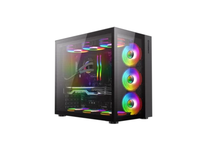 Gamemax Infinity BK Negro USB3.0/Tipo C Caja de computadora para juegos de torre mediana ATX con paneles de vidrio templado (Ventiladores no incluidos)