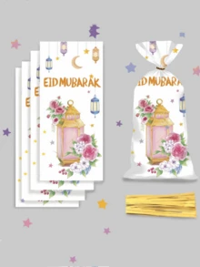 50个斋月礼品袋，斋月糖果袋，中东节日派对礼品袋，开斋节玫瑰礼品袋，斋月糖果袋，伊斯兰斋月派对装饰，节日礼品包装，节日祝福，文化庆典，装饰包装，家庭聚会，斋月庆祝活动，斋月购物袋 - 彩色 - 查看 4