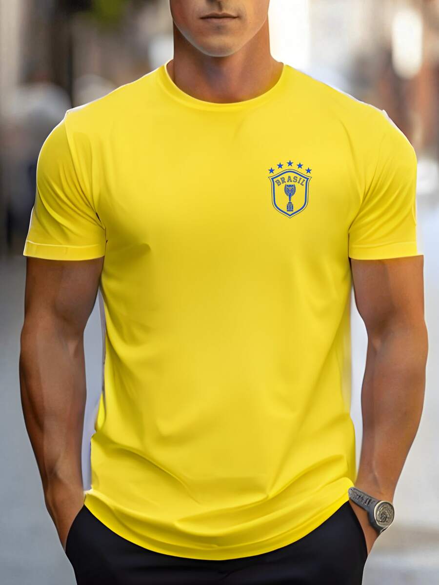 Men's Brazil World Cup T-Shirt, Unisex Shirt, 100% Cotton, Exclusive For Cheering. - Màu vàng - Xem 1
