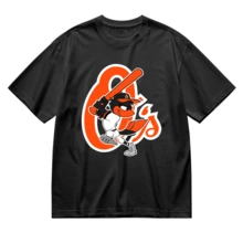 Men's Cotton Short Sleeve T-Shirt Round Neck Crewneck Baseball Team Logo Graphic Tee - Baltimore Orioles Bird With Bat And Orange O Design Printed On Front - Perfect For Baseball Fans Game Day Wear Sports Events Team Spirit Outfit Casual Streetwear For Men At Stadiums Or Watching Games At Home - 黑色 - 查看 1