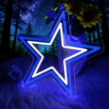 1个星形霓虹灯，USB供电，可调光LED霓虹灯墙饰，适用于男士休闲室、运动工作室墙面装饰，游戏室生日礼物，星形霓虹灯。