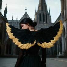 Feather Angel Wings For Women Girls White Black Gold Costume Wings With Elastic Straps Party Supplies - Multicolor - View 3