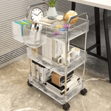 一套移动储物架，适用于家庭零食，多层储物书架，移动厨房果蔬篮，亚克力材质，透明多功能储物推车，带把手和轮子，移动储物架适用于办公室、浴室、厨房、客厅，透明实用推车，可靠的家居储物助手，承重力强，可存放各种物品 - 彩色 - 查看 3