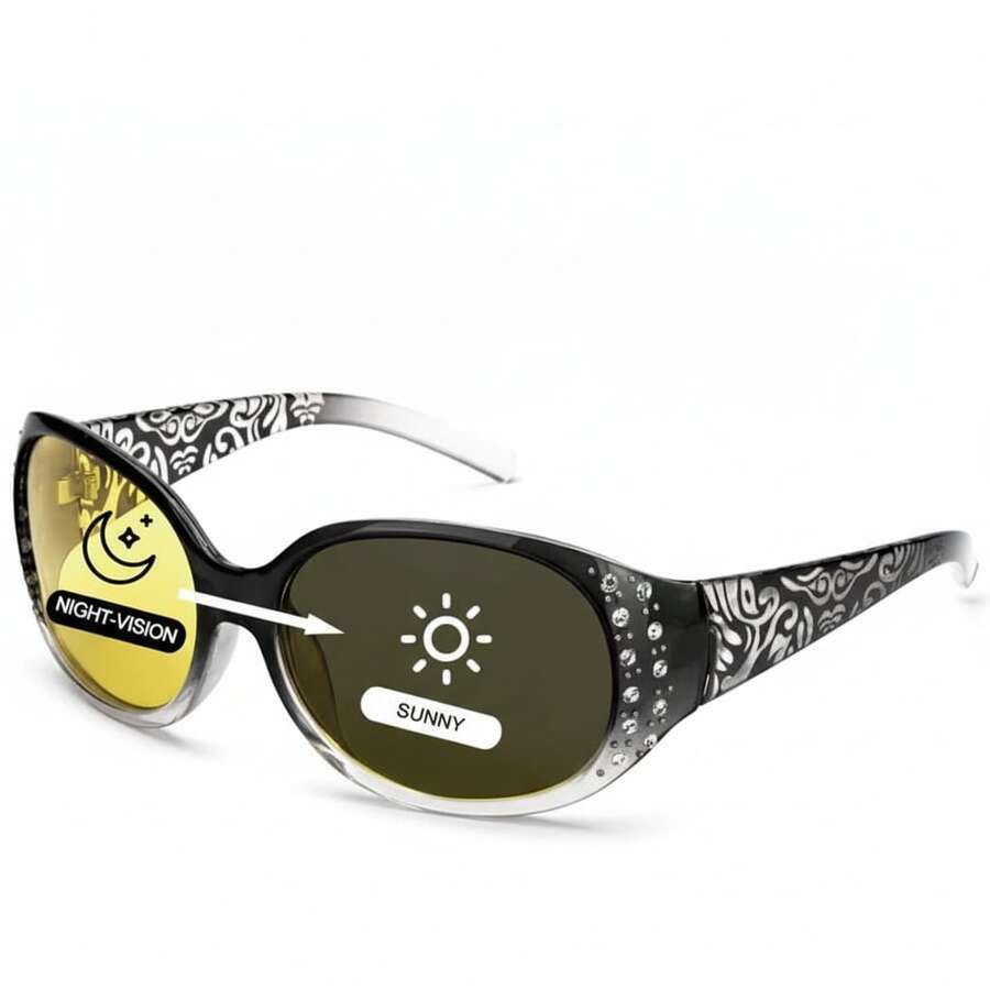 Women's Night Driving Glasses, Wraparound Design, Polarized Yellow Lenses - Multicolor - View 1