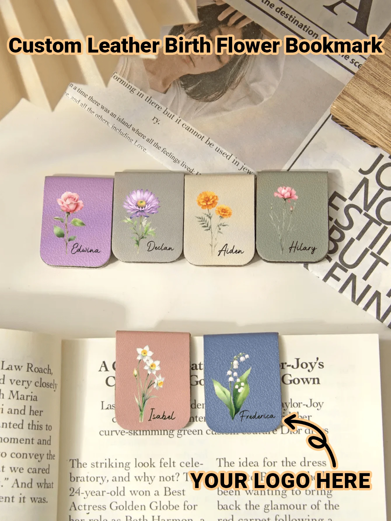 Customized Leather Birthday Flower Bookmarks, Personalized Name Bookmarks - Multicolor - View 1