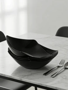 2/4/6/8/10pcs Reusable Plastic Bowls And Plates, Suitable For Cold Dishes, Cooked Food, Desserts, Party Food, Stackable Storage, Suitable For Family Gatherings, Hotels, Outdoor RV Camping Picnics Weddings - Black - View 5