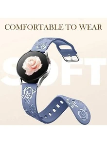 Glossy Floral Engraved Bands Compatible With Galaxy Watch 7 6 5 4 40mm 44mm/5 Pro/6 Classic 47mm/ Watch 4 Classic/Active 2, 20mm Soft Cute Silicone Sport Strap Compatible With Samsung Watch Bands Women - Watch 4/5/6/7-20mm - View 4
