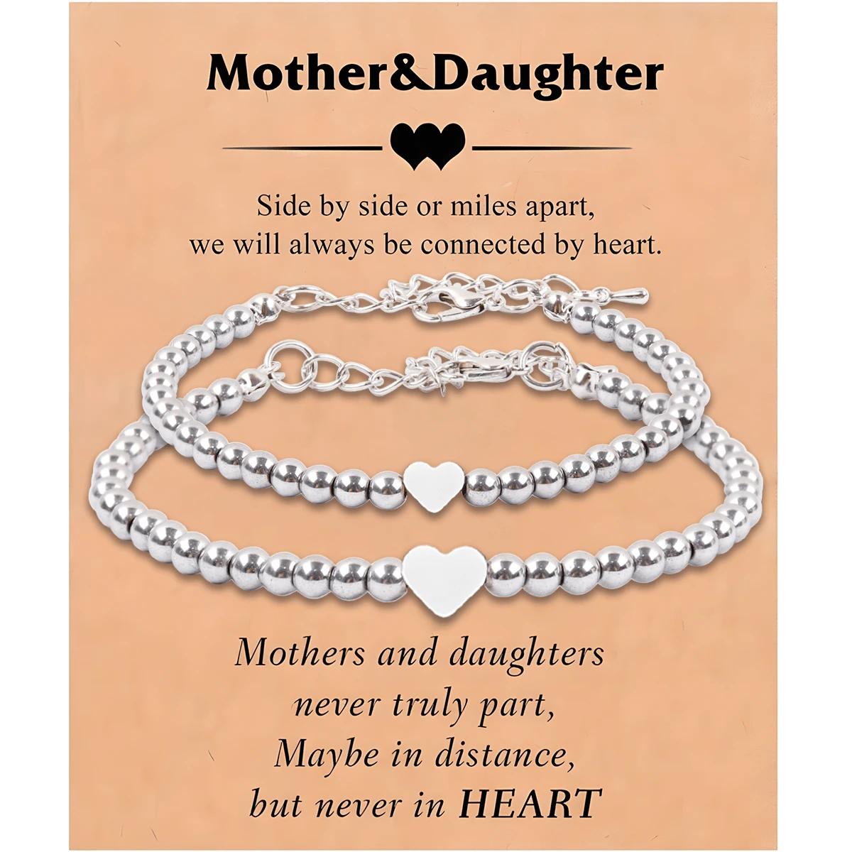 Stainless Steel Beaded Elastic Bracelet, Heart Pendant Bracelet, "I Love You" Bracelet, Gift For Daughter/Granddaughter From Dad, Birthday Gift, Mother's Day Gift, Valentine's Day Gift