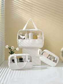 3pcs/Set PVC Waterproof Travel Makeup Bag, Makeup Brush Organizer Bag, Cosmetic Storage Bag, Toiletry Bag, Summer Holiday Necessity, Perfume Storage Box, Semi-Transparent Cosmetic Bag, Beach Bag, Multi-Function Luggage Bag, Data Bag, Handbag, Lingerie Bag, Suitable For Lip Gloss, Lipstick For Comb, Nail Polish, Manicure, Jewelry, Perfume, Stationery, Digital Products Storage Beach Essentials Back To School - Multicolor - View 18