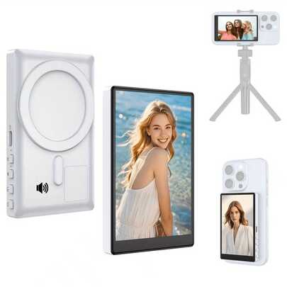 Monitor magnético para selfies VLOG SCREEN, com tela IPS/tela externa portátil, compatível com smartphones iOS/Android, acessório para câmera de vlog, compatível com transmissões ao vivo em /Android, alto-falante embutido, bateria de 1500mAh