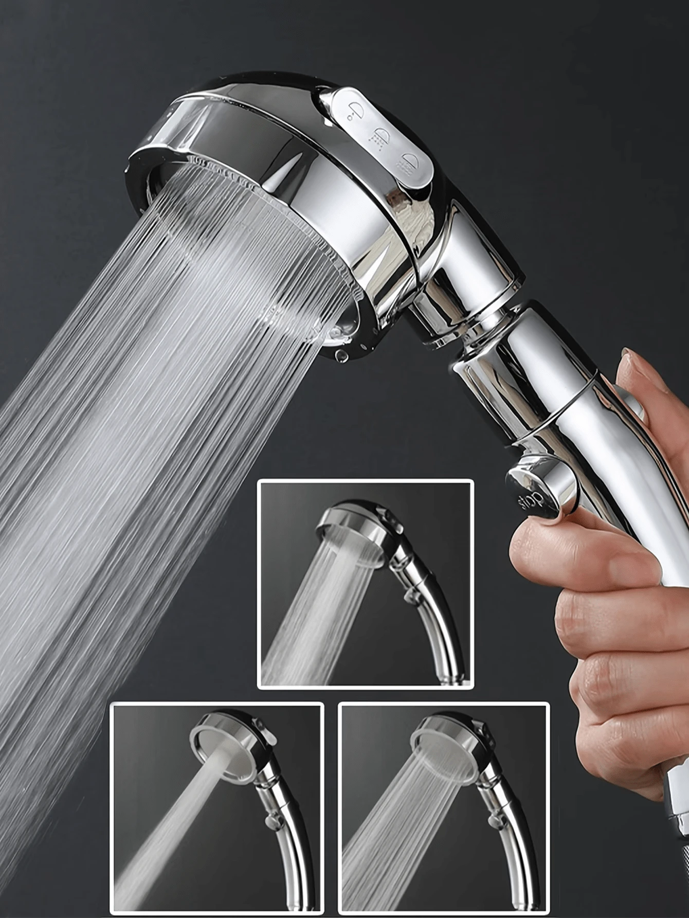 1pc Handheld Shower Head (Excluding Hose And Bracket) - High Pressure Water-Saving 360° Rotatable Adjustable Shower Head With Switch And 3 Spray Modes, Suitable For RV, Camper, Bathroom
